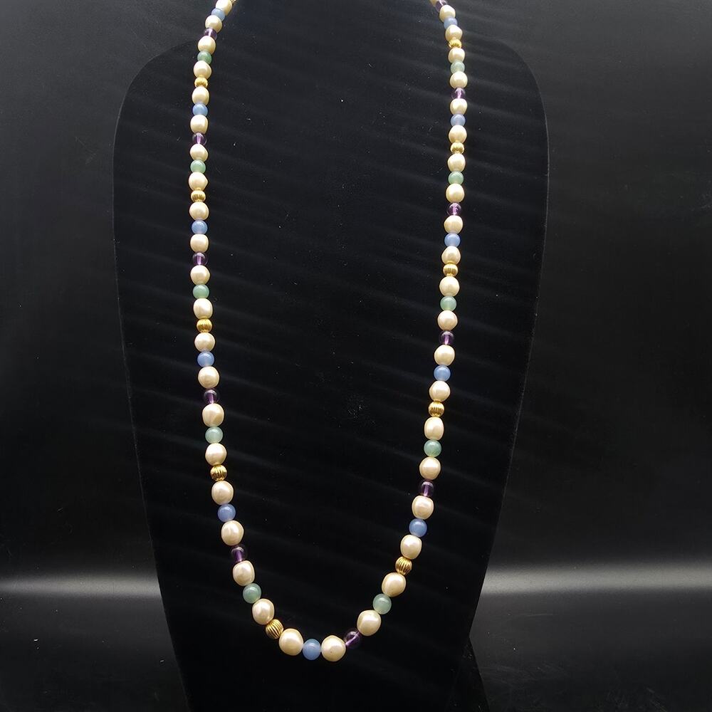 Avon 1986 Impressionistic Beaded Necklace Faux Pearl Acrylic Vintage Jewelry